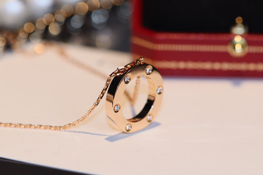 [Triumph Jewelry]LOVE NECKLACE 16MM 6 DIAMONDS PINK GOLD