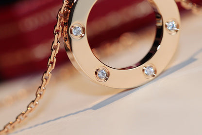 [Triumph Jewelry]LOVE NECKLACE 16MM 6 DIAMONDS PINK GOLD