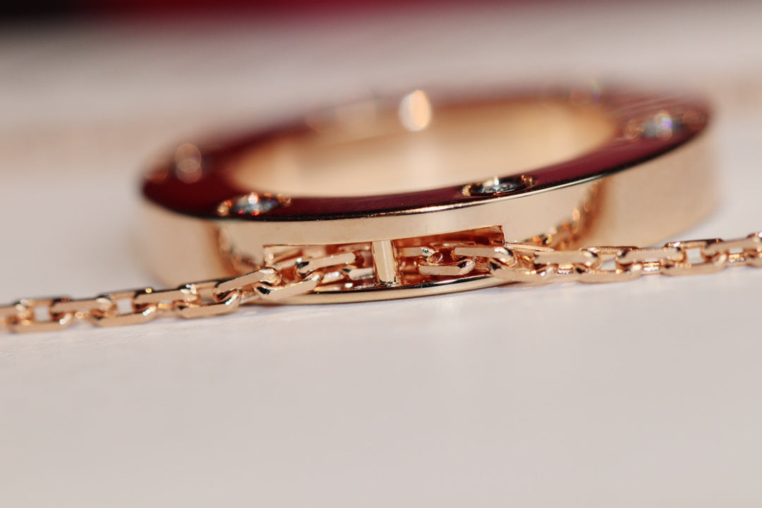 [Triumph Jewelry]LOVE NECKLACE 16MM 6 DIAMONDS PINK GOLD