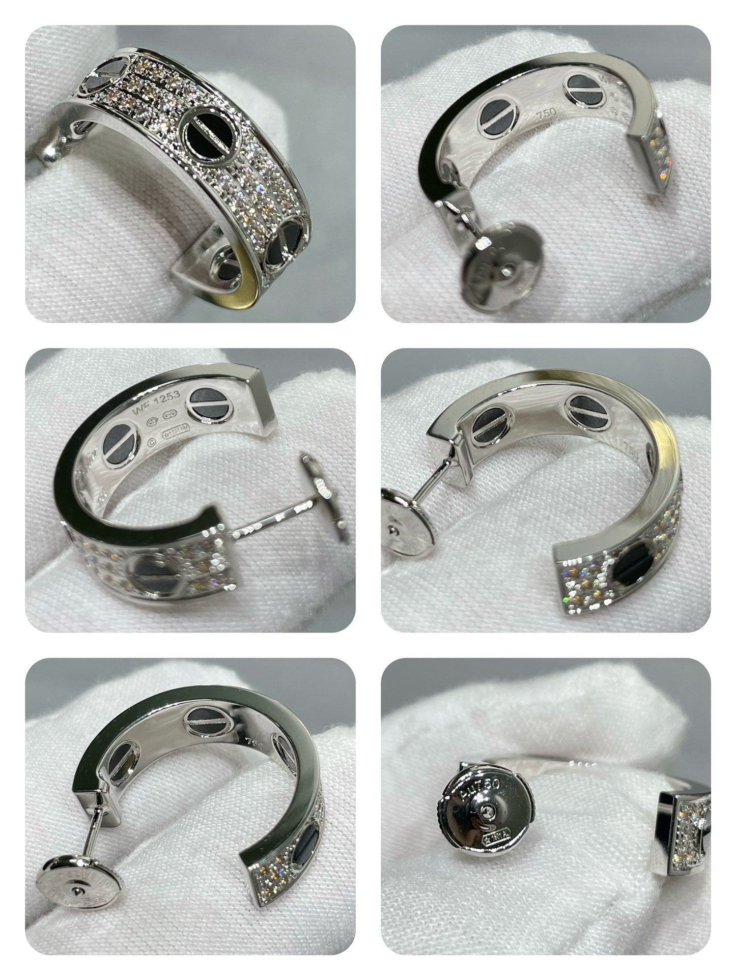 [Triumph Jewelry]LOVE CERAMIC DIAMOND PAVED SILVER EARRINGS