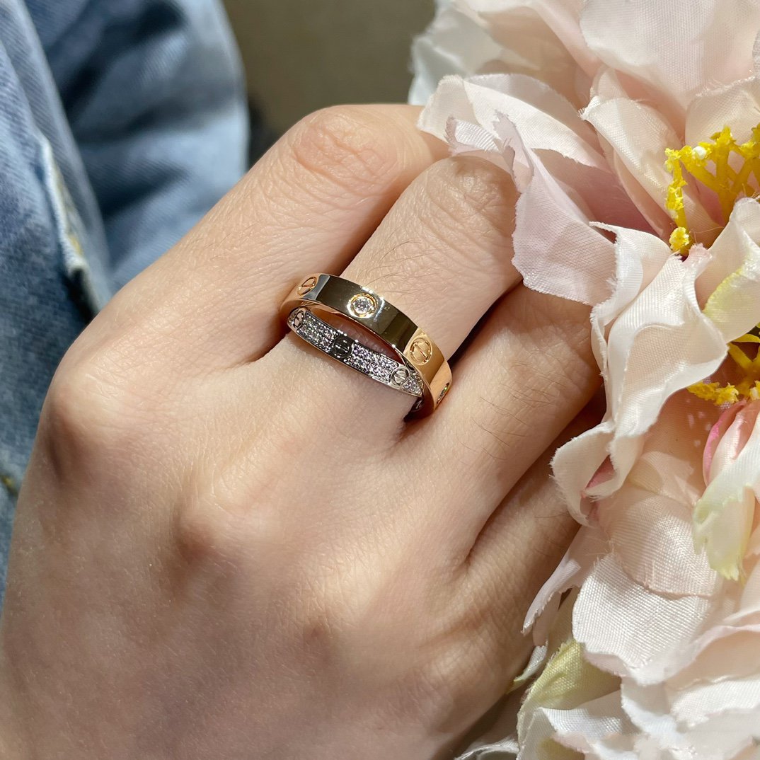 [Triumph Jewelry]LOVE PINK GOLD SILVER DIAMOND DOUBLE RING