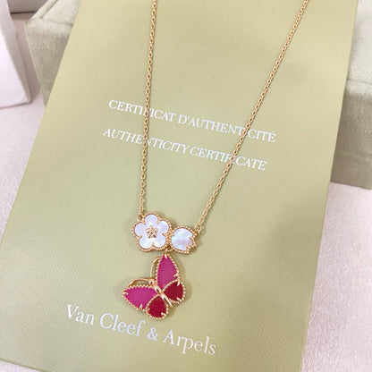 [Triumph Jewelry]ROSE QUARTZ THREE‑IN‑ONE BUTTERFLY NECKLACE