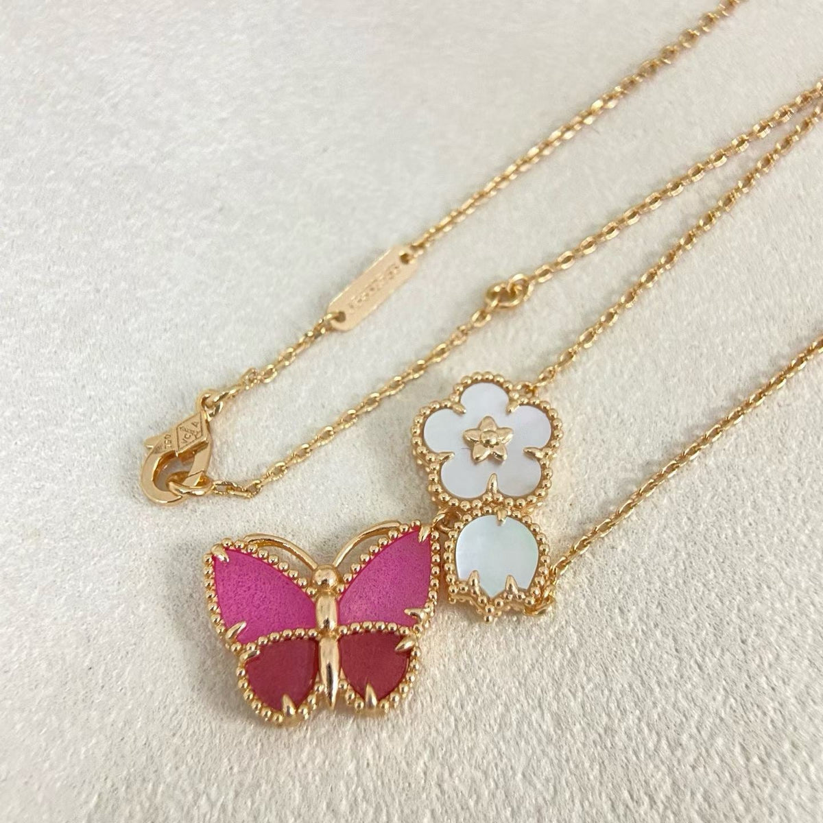 [Triumph Jewelry]ROSE QUARTZ THREE‑IN‑ONE BUTTERFLY NECKLACE