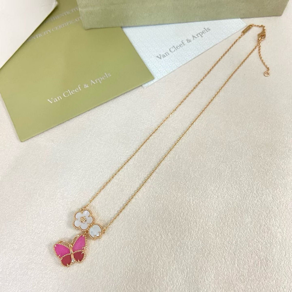 [Triumph Jewelry]ROSE QUARTZ THREE‑IN‑ONE BUTTERFLY NECKLACE