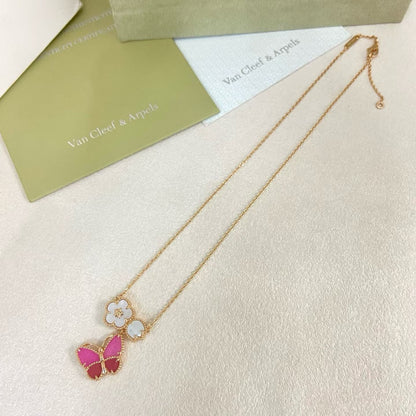 [Triumph Jewelry]ROSE QUARTZ THREE‑IN‑ONE BUTTERFLY NECKLACE