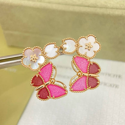 [Triumph Jewelry]ROSE QUARTZ THREE‑IN‑ONE BUTTERFLY STUD EARRINGS