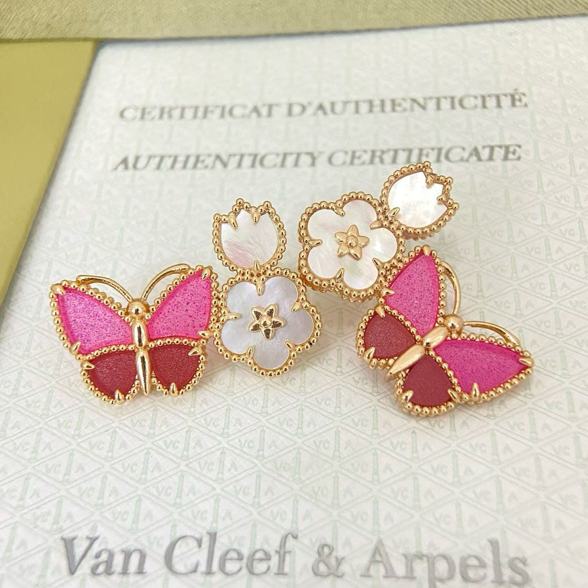 [Triumph Jewelry]ROSE QUARTZ THREE‑IN‑ONE BUTTERFLY STUD EARRINGS