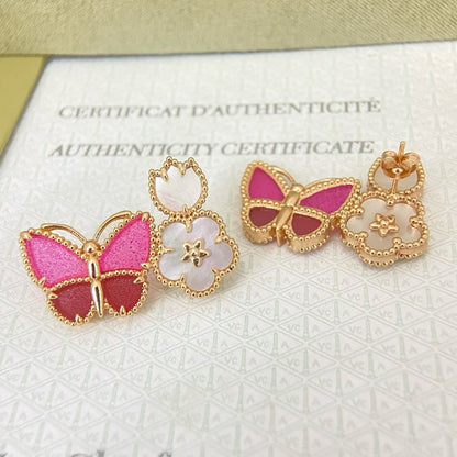 [Triumph Jewelry]ROSE QUARTZ THREE‑IN‑ONE BUTTERFLY STUD EARRINGS