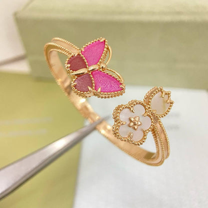 [Triumph Jewelry]ROSE QUARTZ THREE‑IN‑ONE BUTTERFLY BRACELET