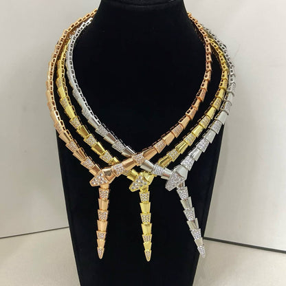 [Triumph Jewelry]NEW WIDE BAND INLAID DIAMOND SNAKE NECKLACE