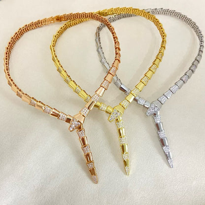 [Triumph Jewelry]NEW WIDE BAND INLAID DIAMOND SNAKE NECKLACE
