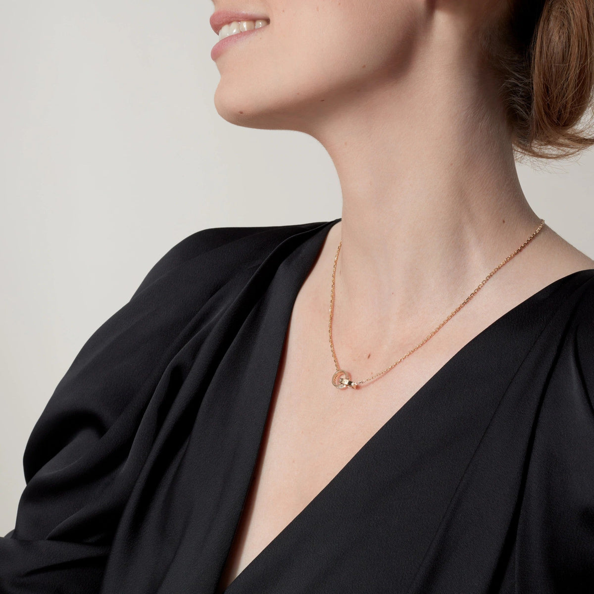 [Triumph Jewelry]LOVE DOUBLE RING HALF DIAMOND NECKLACE