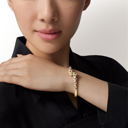 [Triumph Jewelry]PANTHERE DOUBLE HEADED HALF DIAMOND OPEN BRACELET