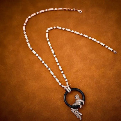 [Triumph Jewelry]NEW BLACK CIRCLE PANTHER FULL DIAMOND NECKLACE