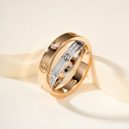 [Triumph Jewelry]LOVE PINK GOLD SILVER DIAMOND DOUBLE RING