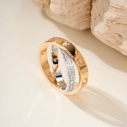 [Triumph Jewelry]LOVE PINK GOLD SILVER DIAMOND DOUBLE RING