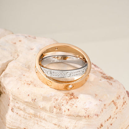 [Triumph Jewelry]LOVE PINK GOLD SILVER DIAMOND DOUBLE RING