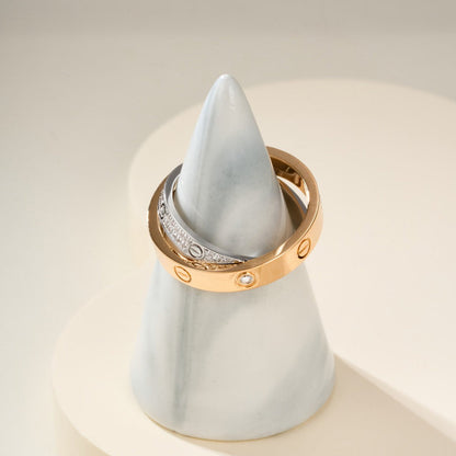 [Triumph Jewelry]LOVE PINK GOLD SILVER DIAMOND DOUBLE RING