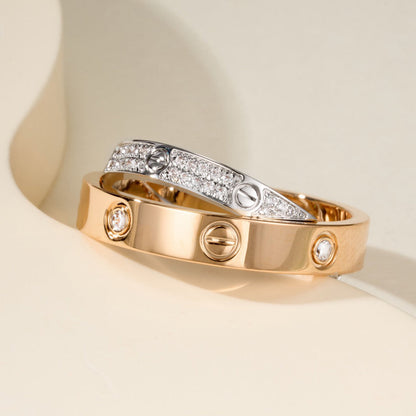 [Triumph Jewelry]LOVE PINK GOLD SILVER DIAMOND DOUBLE RING