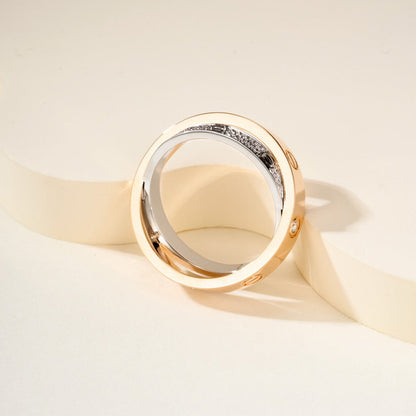 [Triumph Jewelry]LOVE PINK GOLD SILVER DIAMOND DOUBLE RING