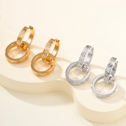 [Triumph Jewelry]LOVE 3.3MM DANGLE HALF DIAMOND EARRINGS