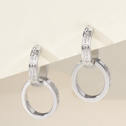 [Triumph Jewelry]LOVE 3.3MM DANGLE HALF DIAMOND EARRINGS