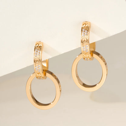 [Triumph Jewelry]LOVE 3.3MM DANGLE HALF DIAMOND EARRINGS