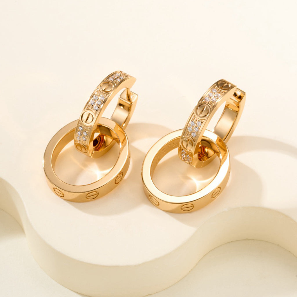 [Triumph Jewelry]LOVE 3.3MM DANGLE HALF DIAMOND EARRINGS