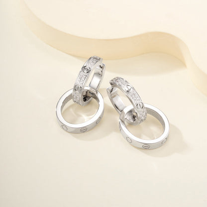 [Triumph Jewelry]LOVE 3.3MM DANGLE HALF DIAMOND EARRINGS