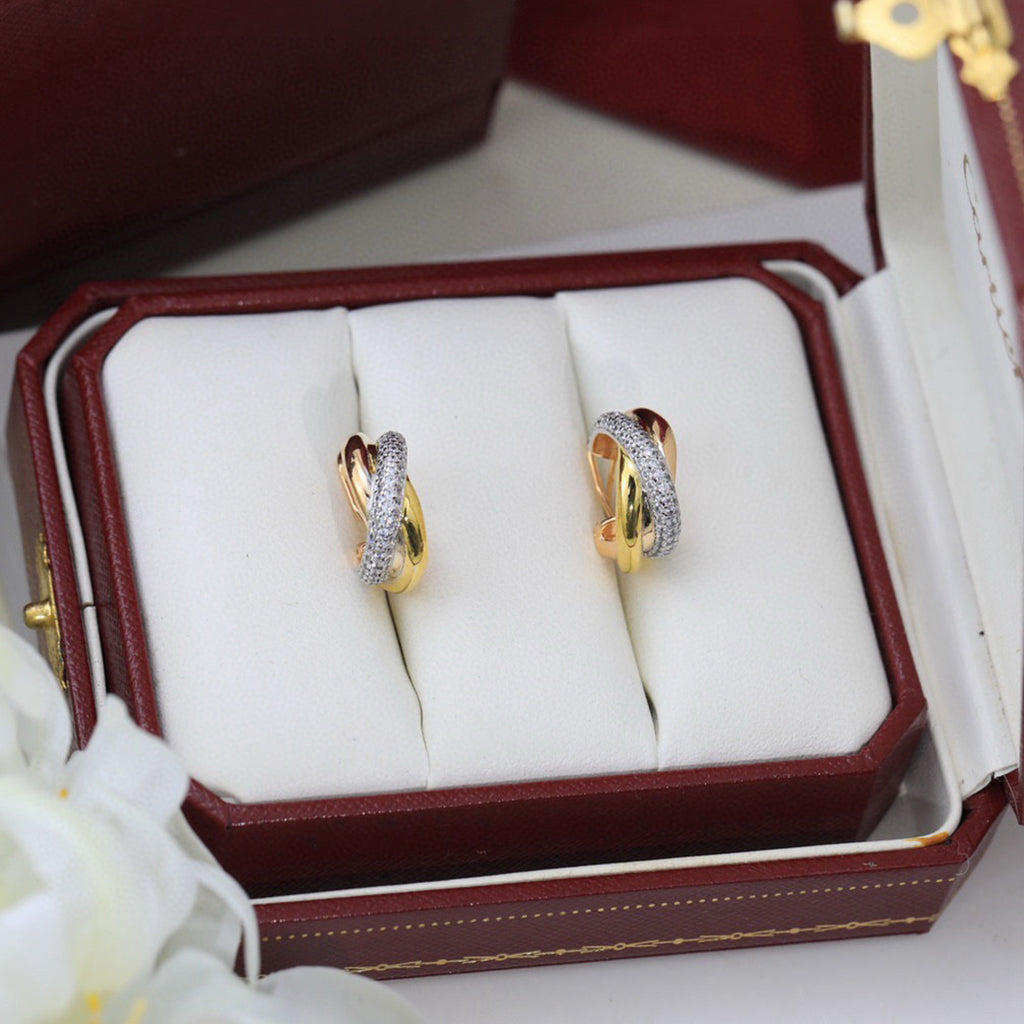 [Triumph Jewelry]TRINITY HALF DIAMOND  CLASSIC EARRINGS