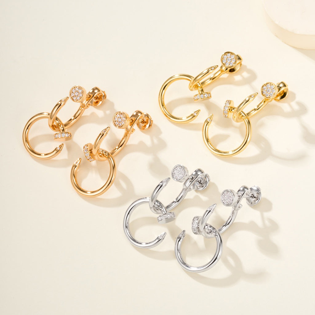 [Triumph Jewelry]JUSTE HALF DIAMOND DOUBLE EARRINGS