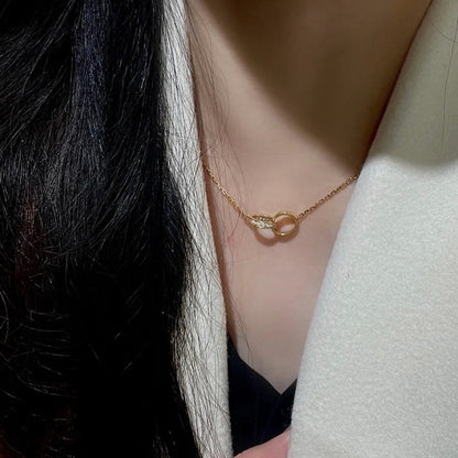 [Triumph Jewelry]LOVE DOUBLE RING HALF DIAMOND NECKLACE