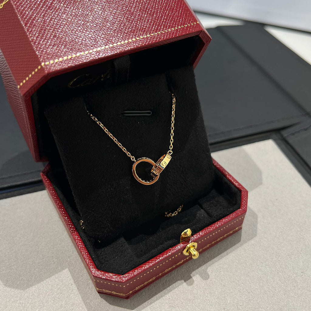 [Triumph Jewelry]LOVE DOUBLE RING HALF DIAMOND NECKLACE