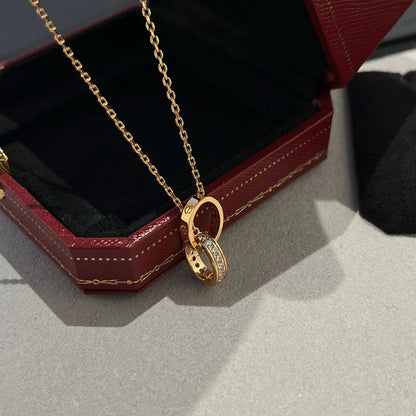 [Triumph Jewelry]LOVE DOUBLE RING HALF DIAMOND NECKLACE