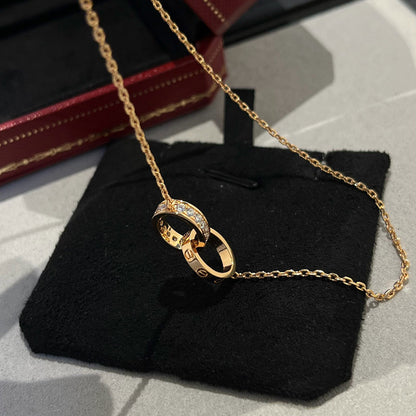[Triumph Jewelry]LOVE DOUBLE RING HALF DIAMOND NECKLACE