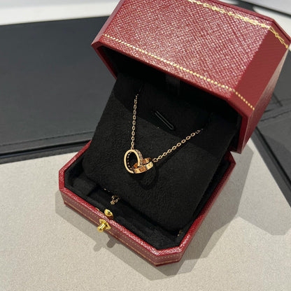 [Triumph Jewelry]LOVE DOUBLE RING HALF DIAMOND NECKLACE