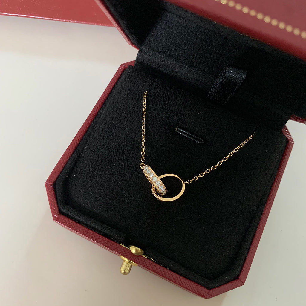 [Triumph Jewelry]LOVE DOUBLE RING HALF DIAMOND NECKLACE