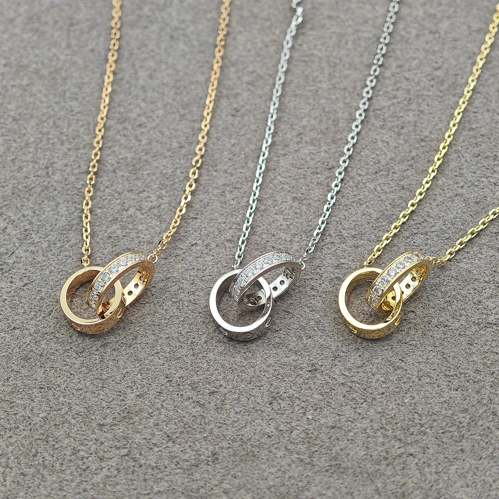 [Triumph Jewelry]LOVE DOUBLE RING HALF DIAMOND NECKLACE