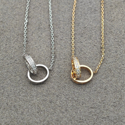 [Triumph Jewelry]LOVE DOUBLE RING HALF DIAMOND NECKLACE
