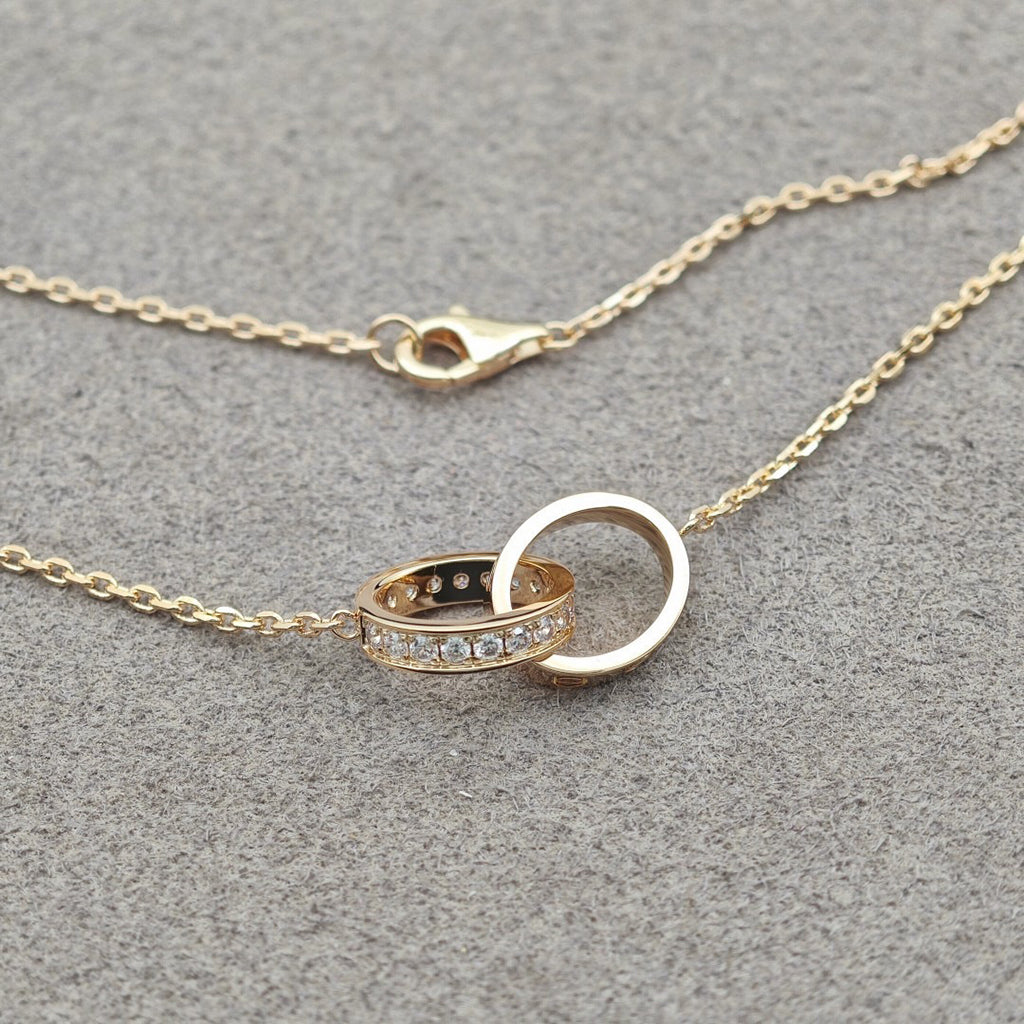 [Triumph Jewelry]LOVE DOUBLE RING HALF DIAMOND NECKLACE