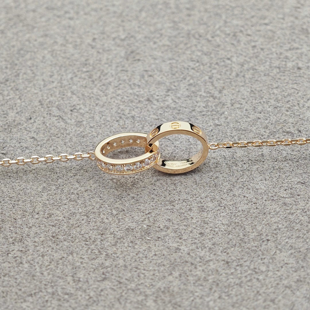 [Triumph Jewelry]LOVE DOUBLE RING HALF DIAMOND NECKLACE