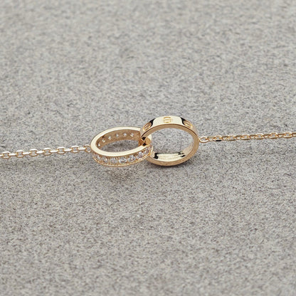 [Triumph Jewelry]LOVE DOUBLE RING HALF DIAMOND NECKLACE