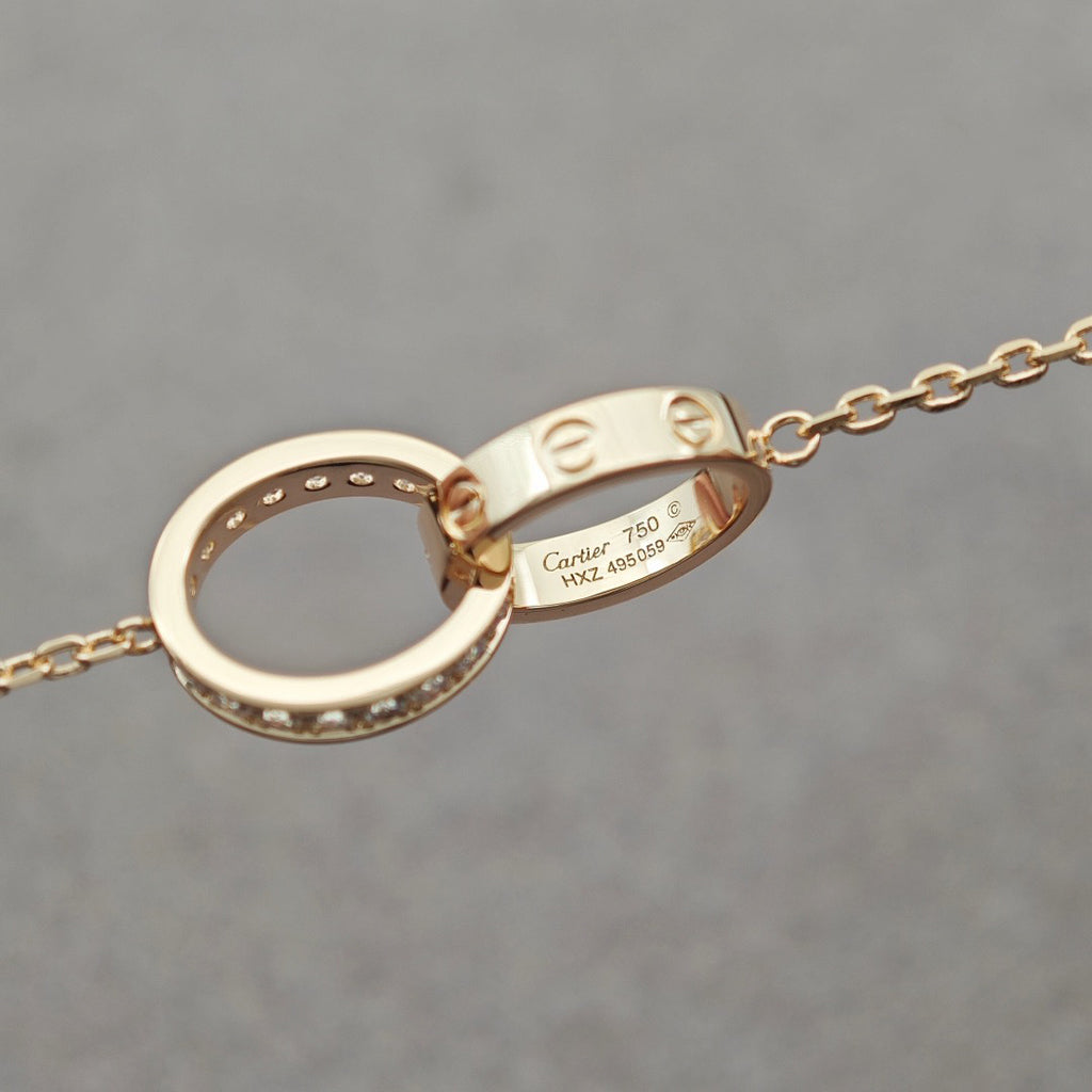 [Triumph Jewelry]LOVE DOUBLE RING HALF DIAMOND NECKLACE