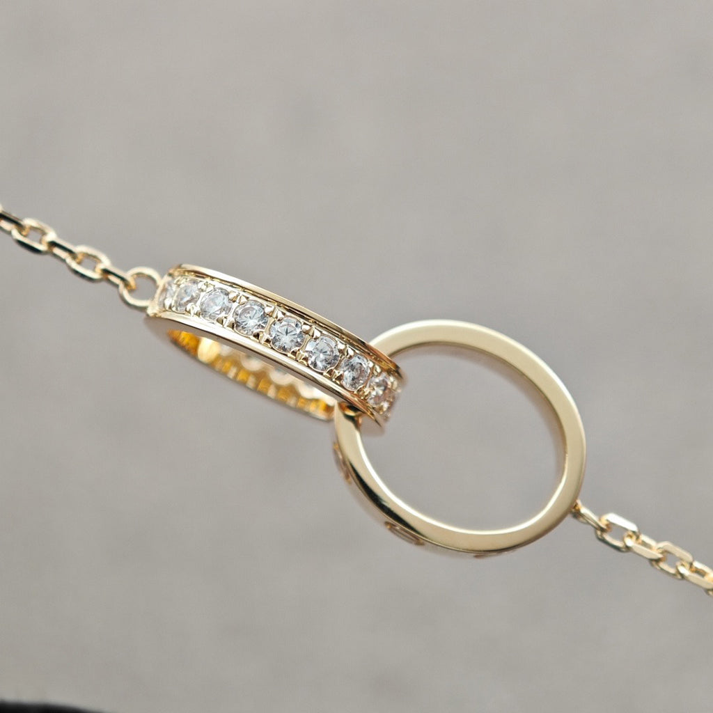 [Triumph Jewelry]LOVE DOUBLE RING HALF DIAMOND NECKLACE