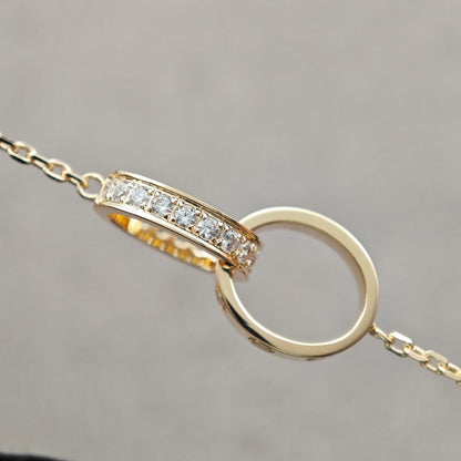 [Triumph Jewelry]LOVE DOUBLE RING HALF DIAMOND NECKLACE