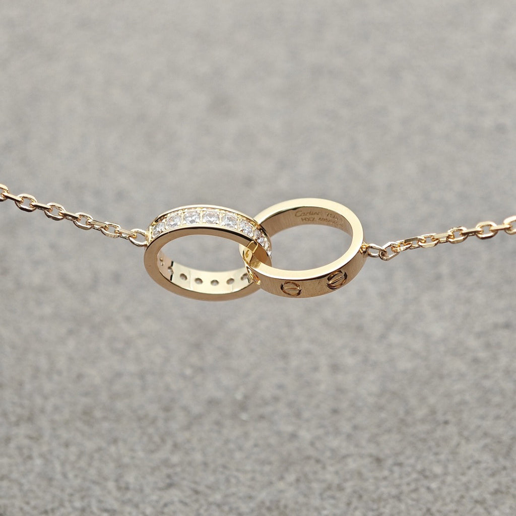[Triumph Jewelry]LOVE DOUBLE RING HALF DIAMOND NECKLACE