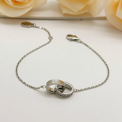 [Triumph Jewelry]LOVE DOUBLE RING HALF DIAMOND BRACELET