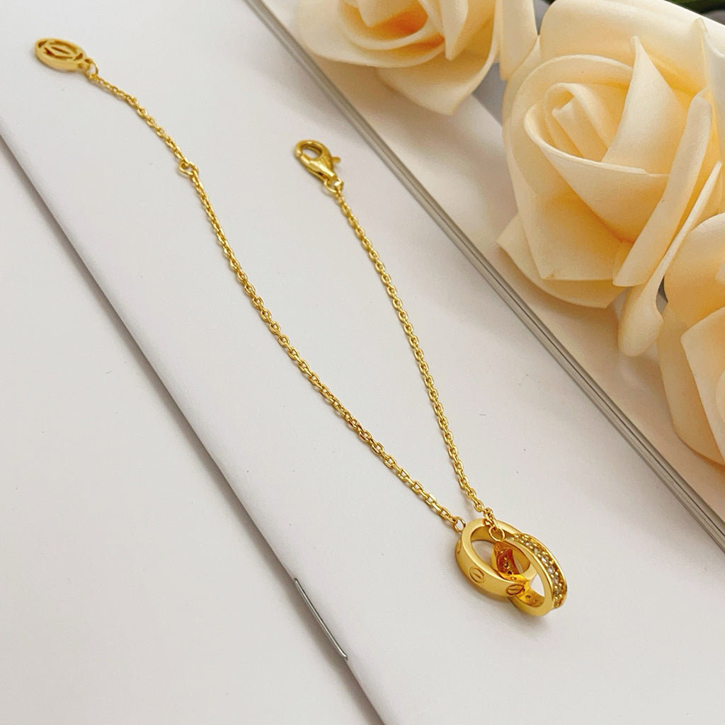 [Triumph Jewelry]LOVE DOUBLE RING HALF DIAMOND BRACELET