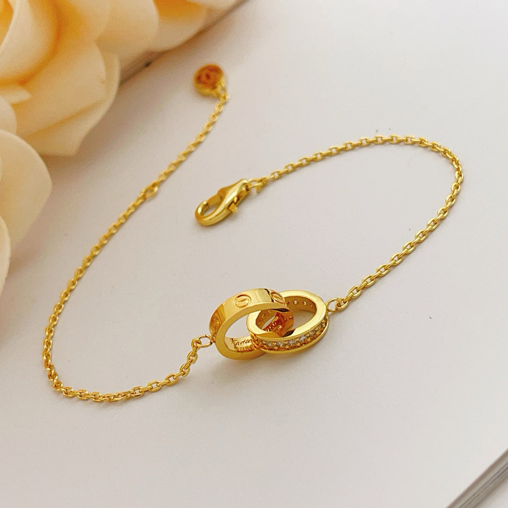 [Triumph Jewelry]LOVE DOUBLE RING HALF DIAMOND BRACELET