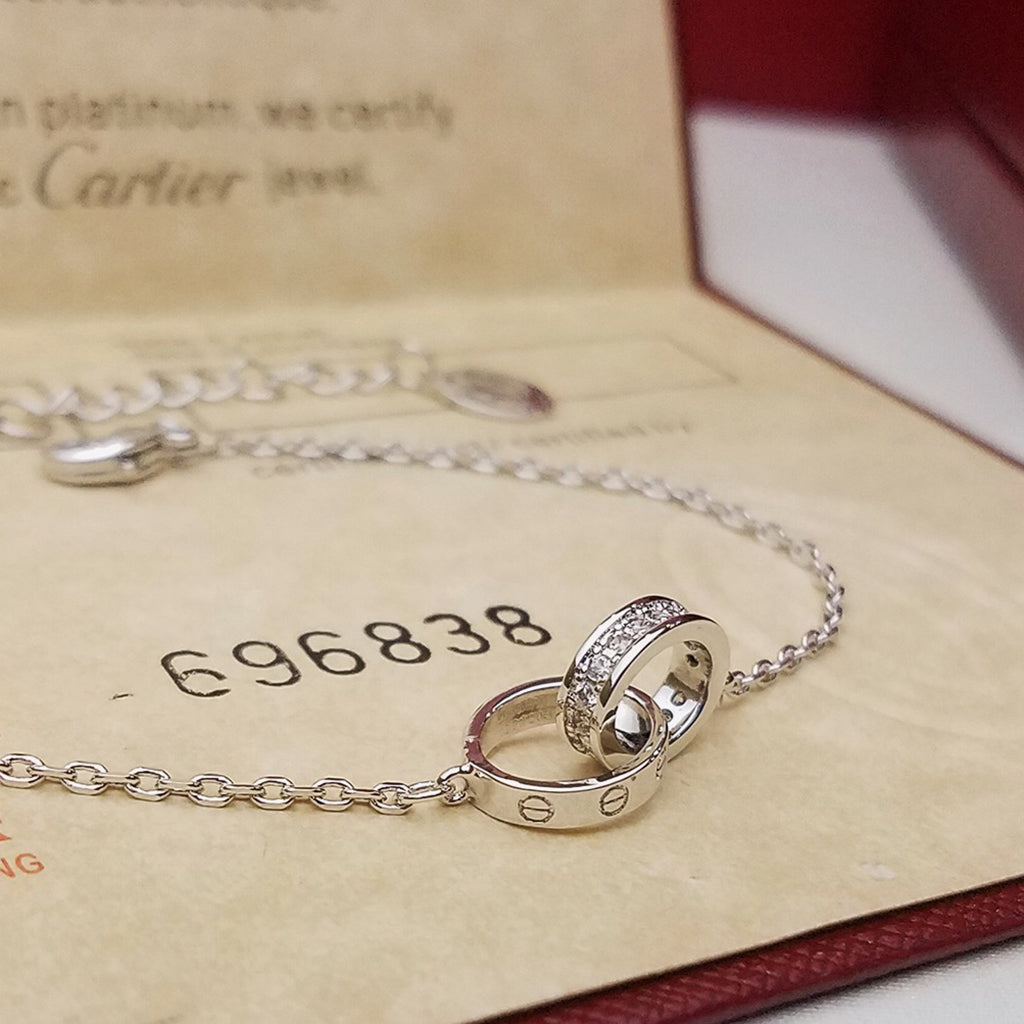 [Triumph Jewelry]LOVE DOUBLE RING HALF DIAMOND BRACELET